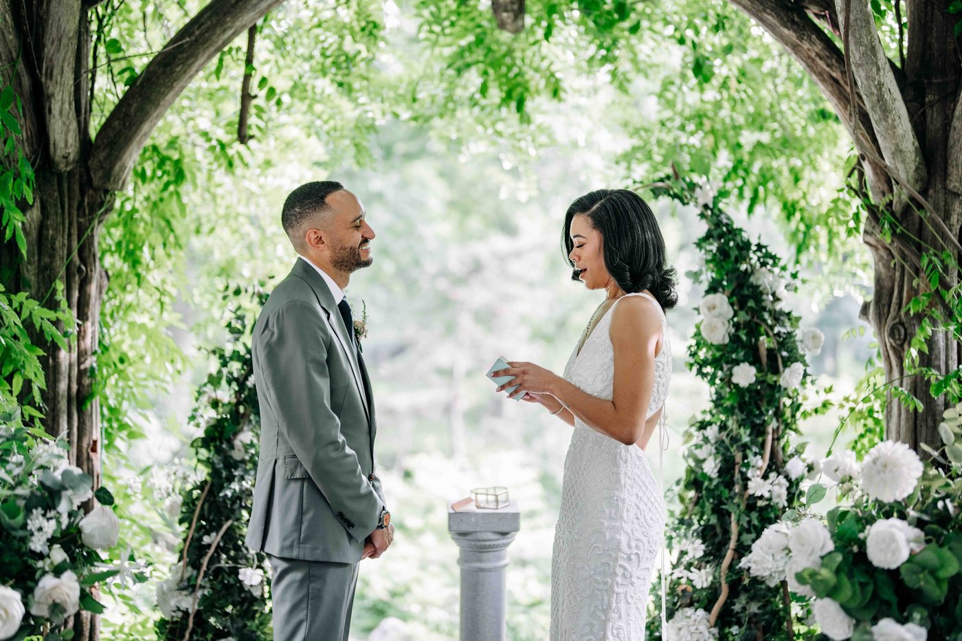 Garden ceremony, wide editorial shot