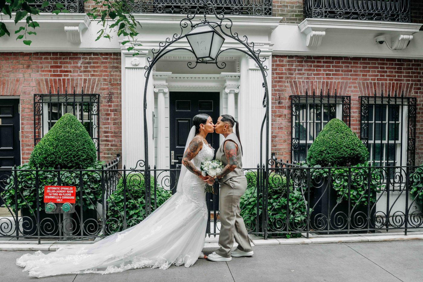 Townhouse entrance, New York City, wide editorial portrait